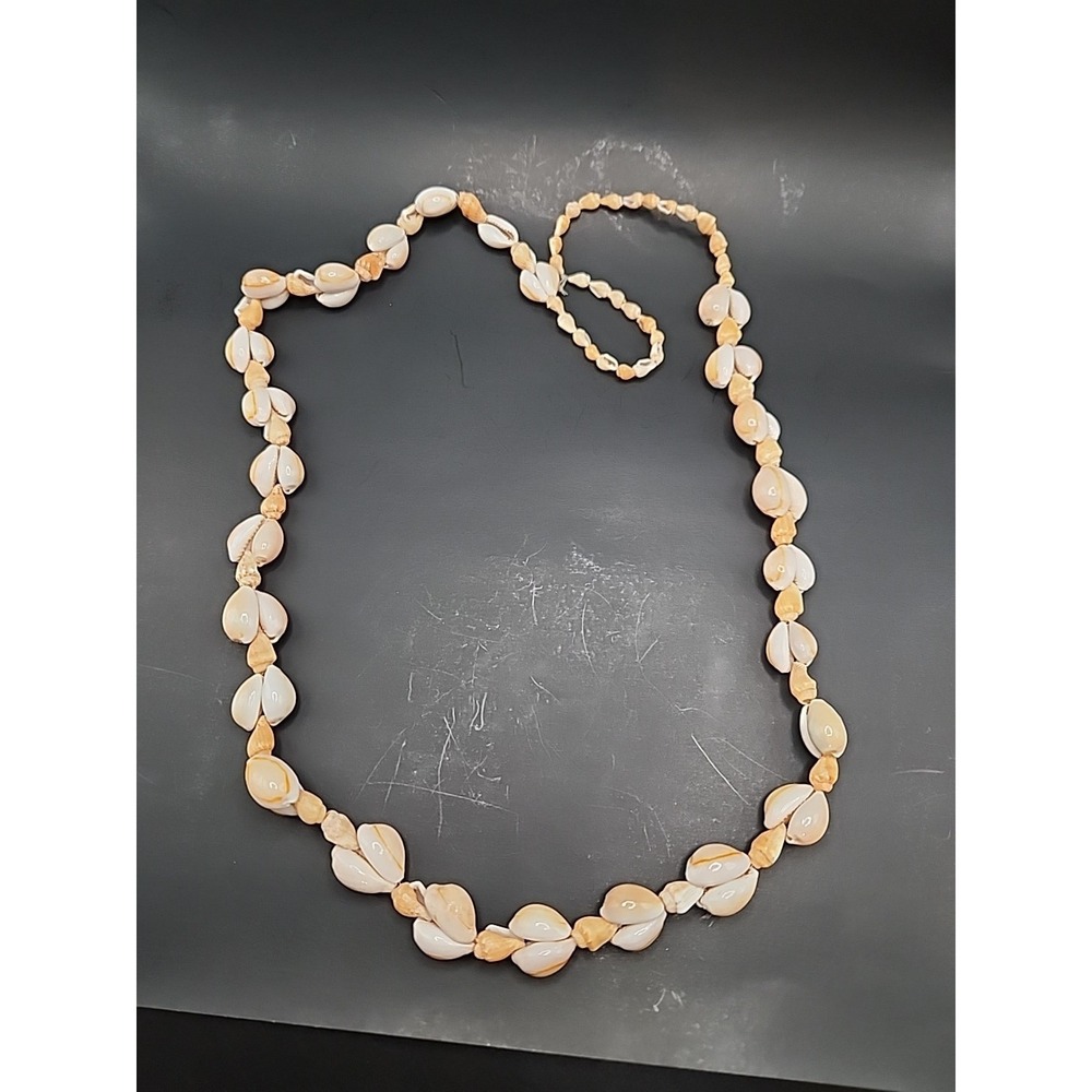 Boho Handmade Natural Cowrie Shell Lei Loop Around Necklace 36"‎ Long 18" Drop